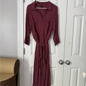 Torrid Red Long Sleeve Buttoned Shirt Dress